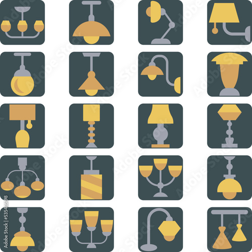 Lamps and chandeliers, illustration, vector on a white background.