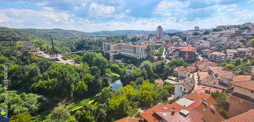 Overview panorama with the Veliko Tarnovo town in Bulgaria during a sunny summer day. photo