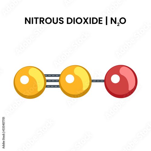 Structure of Nitrous Dioxide molecule also called laughing gas. Structural Chemical Formula. Chemistry Education.