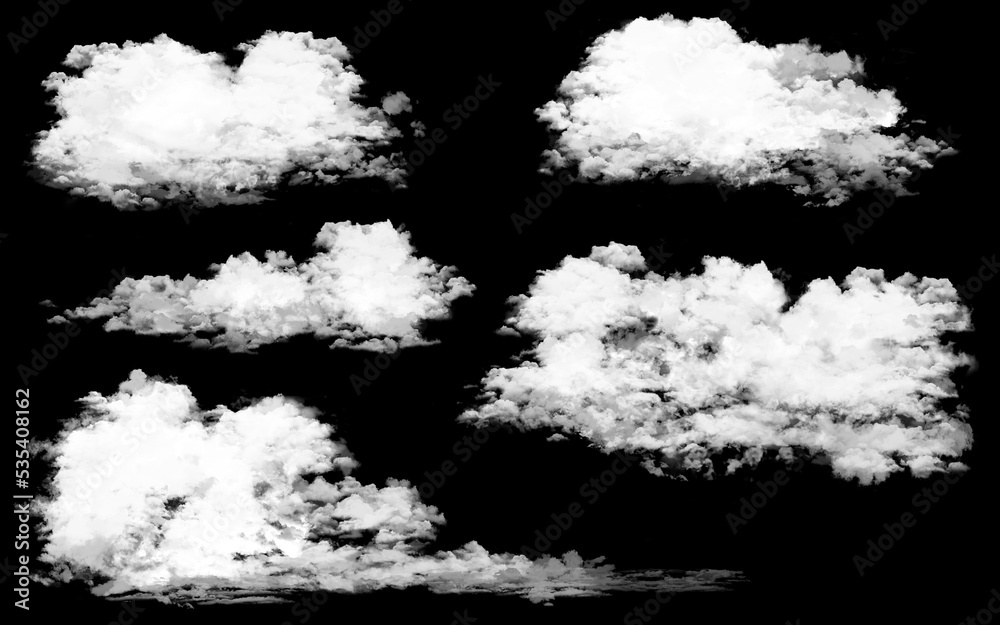 Collection of isolated White cloud on black background