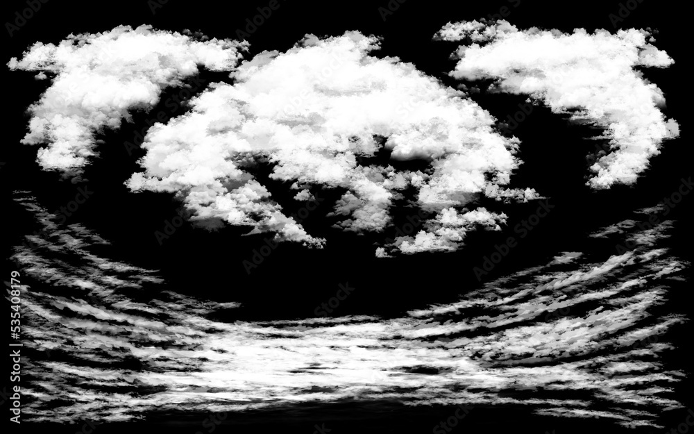 Collection of isolated White cloud on black background