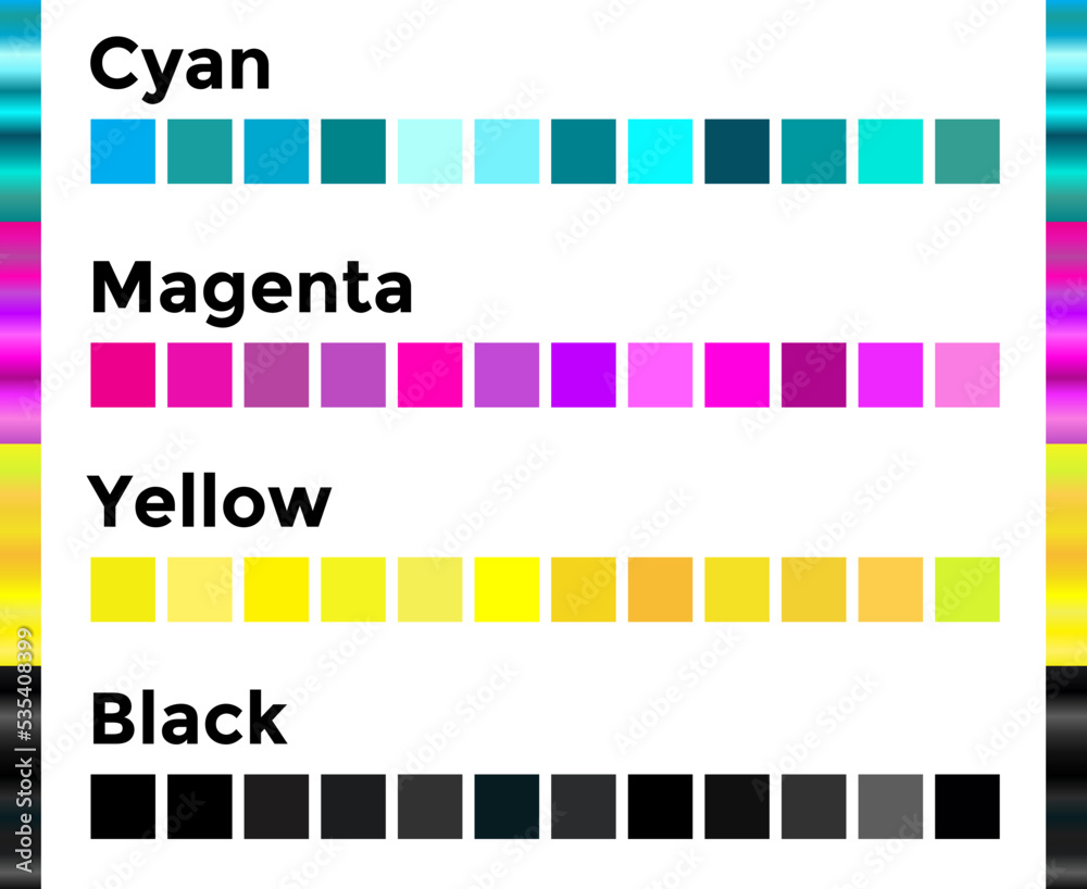 Cyan, Magenta, Yellow and Black CMYK Color Shades Illustration Stock ...
