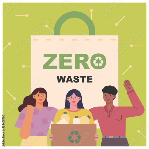 environmental protection banner. People running a zero waste campaign. 