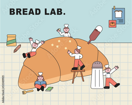 Cute chefs are making huge bread. 