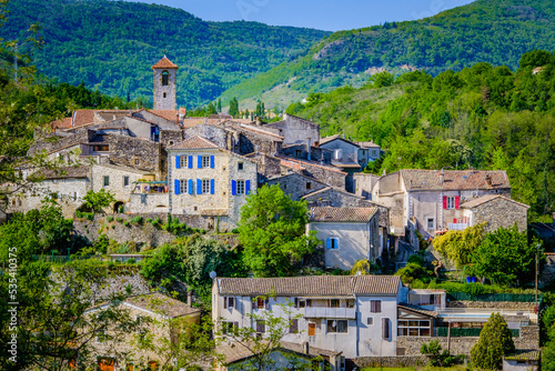 View on the medieval village of Coux in Ardeche, south of France photo