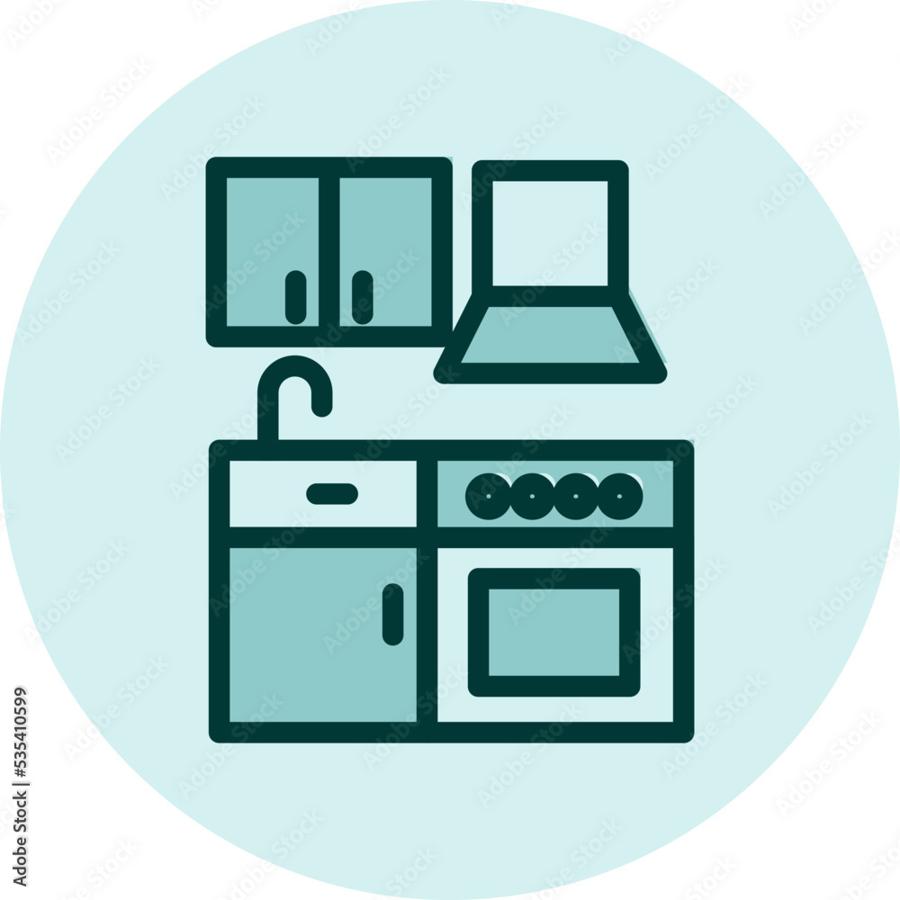 Kitchen furniture, illustration, vector on a white background. Kitchen furniture, illustration, vector on a white background.