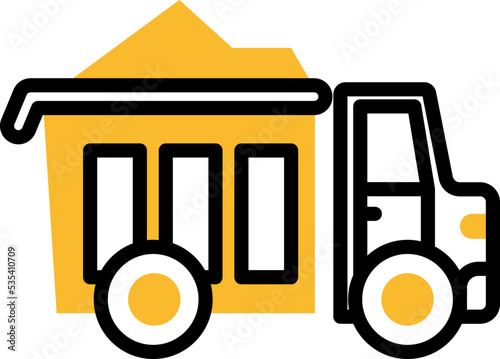 Hard equipments yellow dumper truck, illustration, vector on a white background.