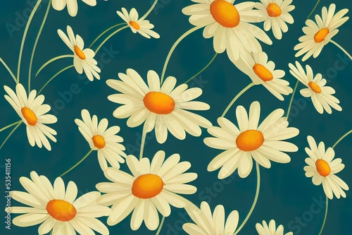 Delicate daisy print seamless background. High quality illustration