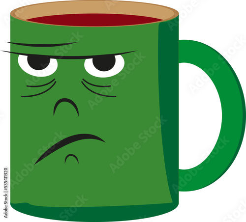 Angry green cup, illustration, vector on a white background.