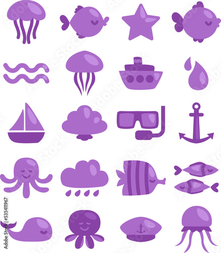Sea life, illustration, vector on a white background.