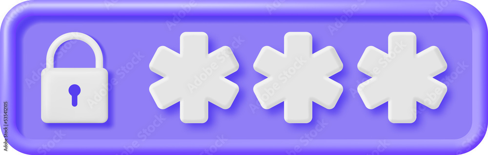 Obraz premium 3D Password Field with Padlock