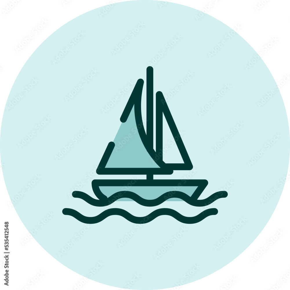 Traveling sail boat, illustration, vector on a white background. Traveling sail boat, illustration, vector on a white background.