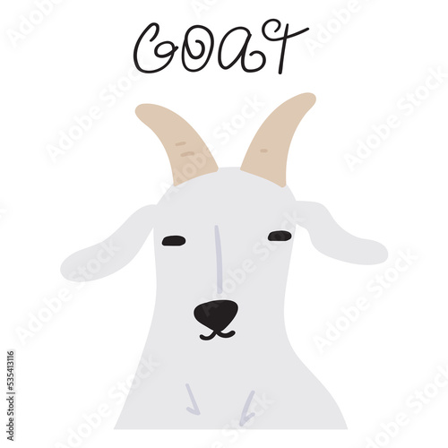 Farm animal. Goat face. Flat vector illustration on white background.