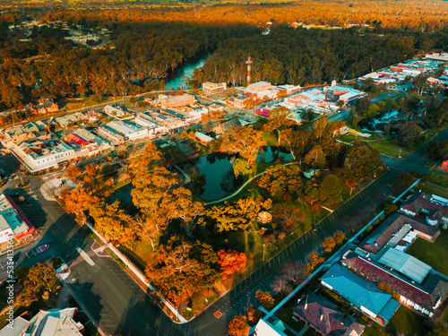 Deniliquin Sunrise Sunset Riverina New South Wales NSW - Aerial View CBD