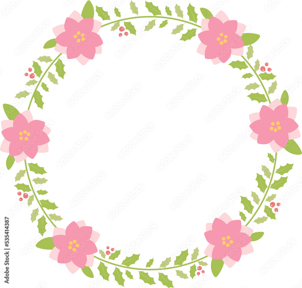 cute pastel green pink christmas flat style wreath frame