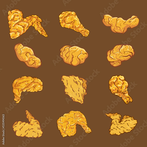 Crispy fried chicken pieces vector illustration