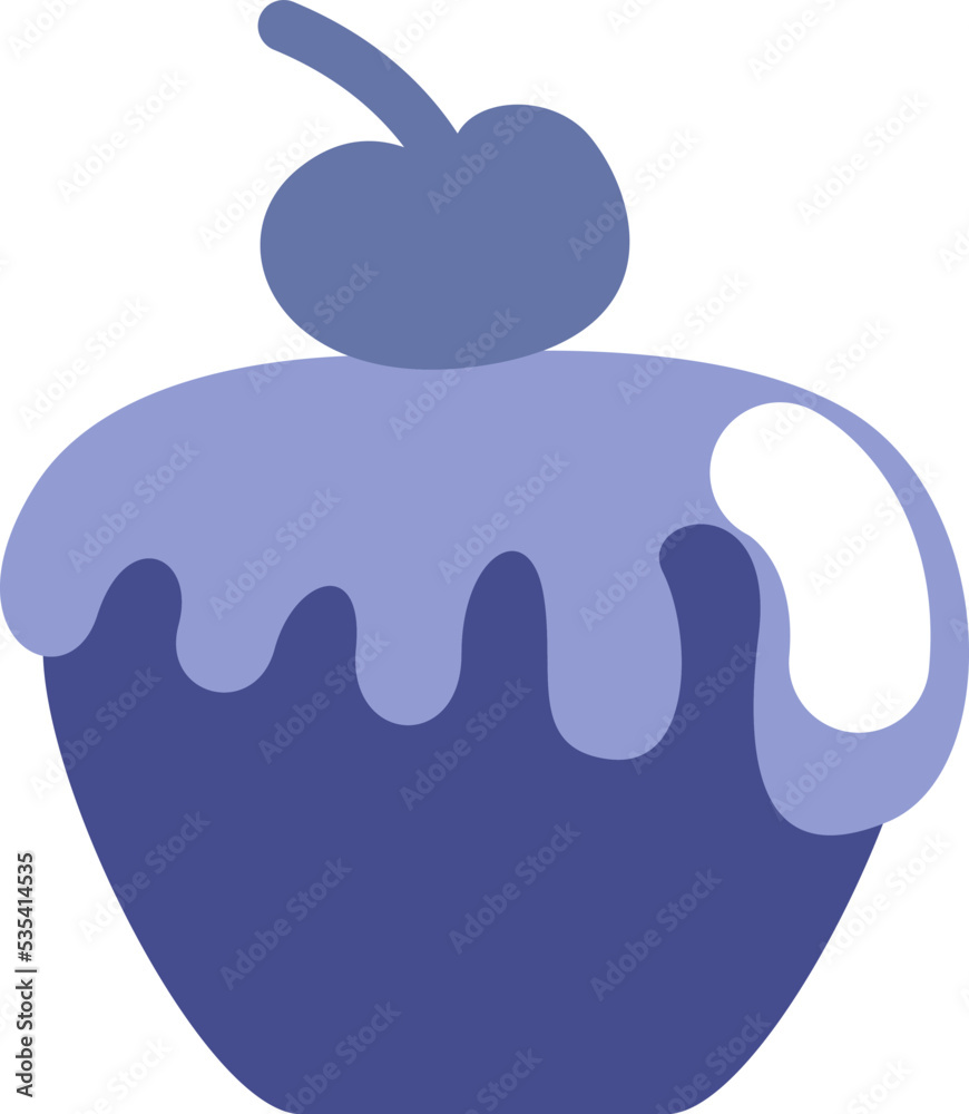 Blue cherry cupcake, illustration, vector on a white background. Blue cherry cupcake, illustration, vector on a white background.