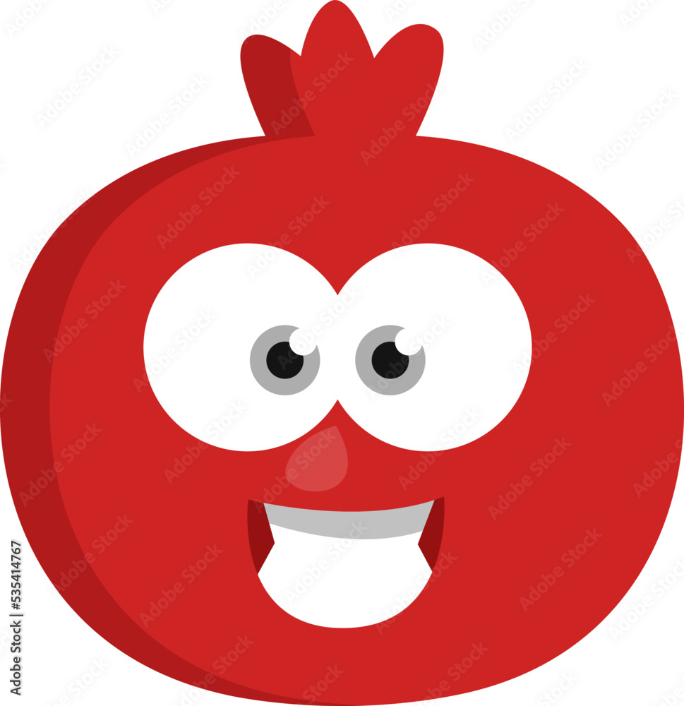 Red pomegranate with eyes, illustration, vector on a white background. Red pomegranate with eyes, illustration, vector on a white background.