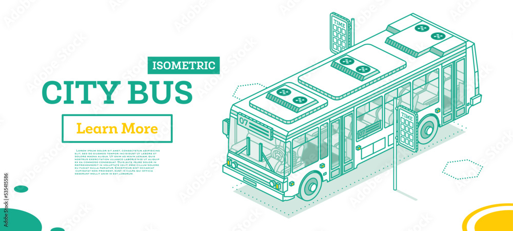 City Bus. Isometric Outline Concept. Vector Illustration.