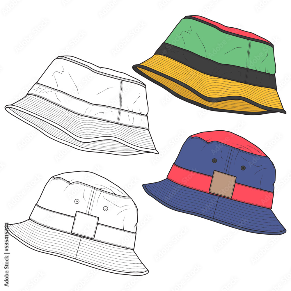 Bucket hat vector illustration flat sketches template. hand drawn
