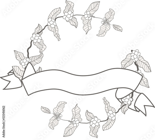 minimal doodle line art coffee branch and ribbon wreath frame