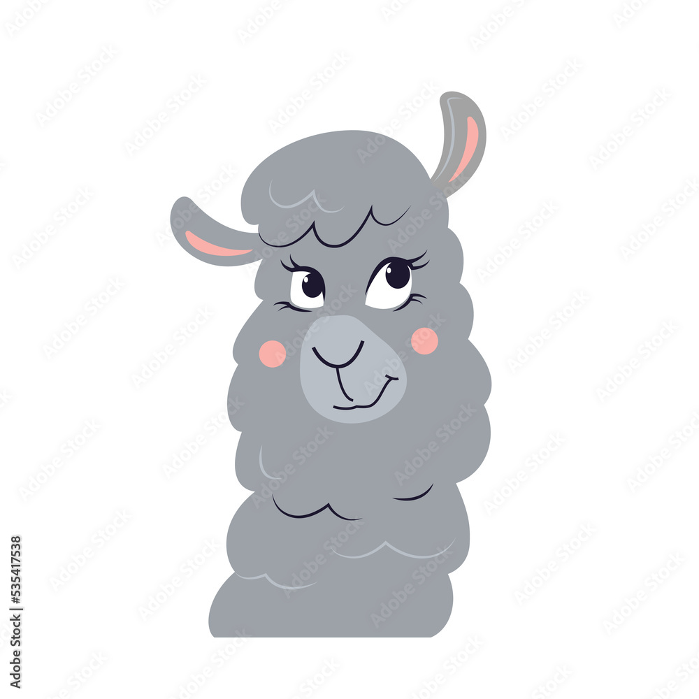 Funny cartoon cute alpaca. A head of nice flirty lama isolated on a white background. Vector illustration. Funny cartoon cute alpaca. A head of nice flirty lama isolated on a white background. Vector illustration.