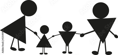 Family with two kids, illustration, vector on a white background.