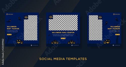 Cover banner for Halloween kids fashion sale background. premium vector