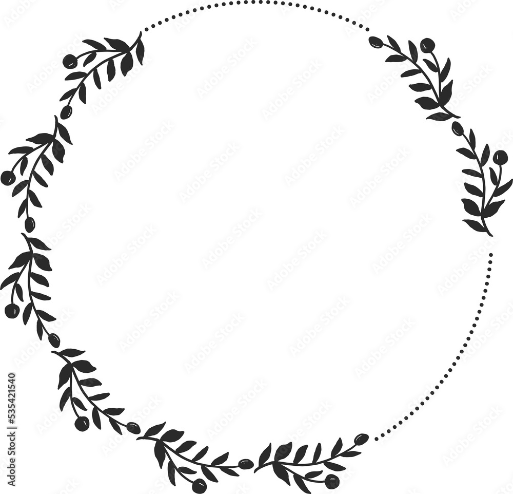 Fototapeta premium doodle style floral leaf wreath frame