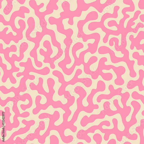Trippy seamless pattern with organic shape labyrinth in Y2k style.1970s psychedelic groovy background. Abstract brain squiggles.Vector design for textile, wrapping paper, wallpaper.