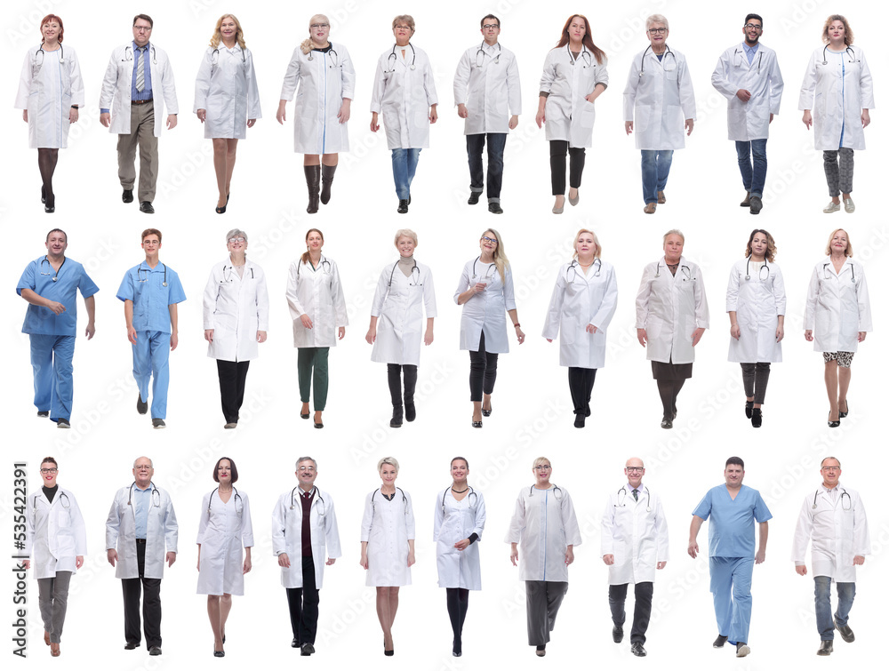 group of doctors in motion isolated on white group of doctors in motion isolated on white