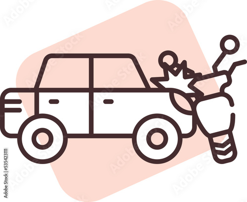 Car accident with motorbike , illustration, vector on white background.