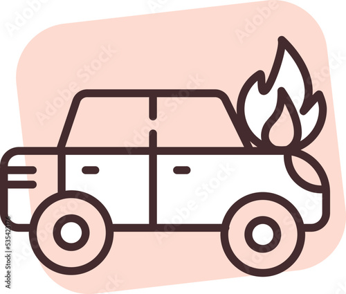 Car accident burning car, illustration, vector on white background.