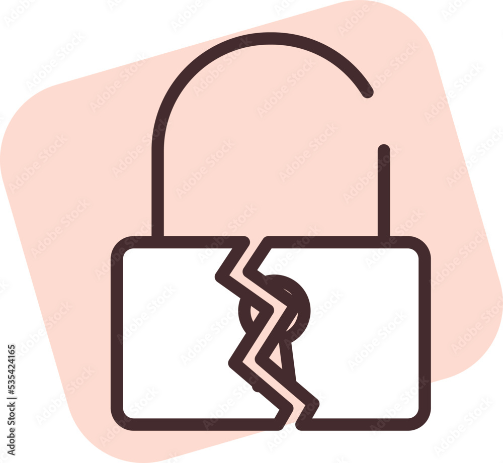 Cyber security broken lock, illustration, vector on white background. Cyber security broken lock, illustration, vector on white background.