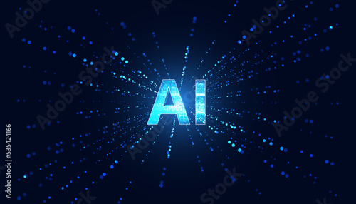 Abstract Artificial Intelligence on Atomic and Technology Background with Computer Systems dot blue.