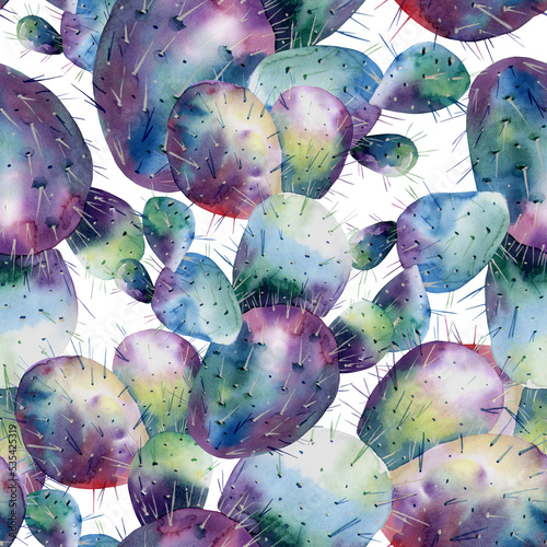 Seamless handmade watercolor pattern depicting cactus, succulent. A picture for the background of a notebook, wrapping paper, wallpaper, textiles.