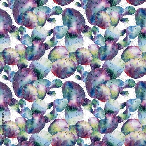 Seamless handmade watercolor pattern depicting cactus, succulent. A picture for the background of a notebook, wrapping paper, wallpaper, textiles.