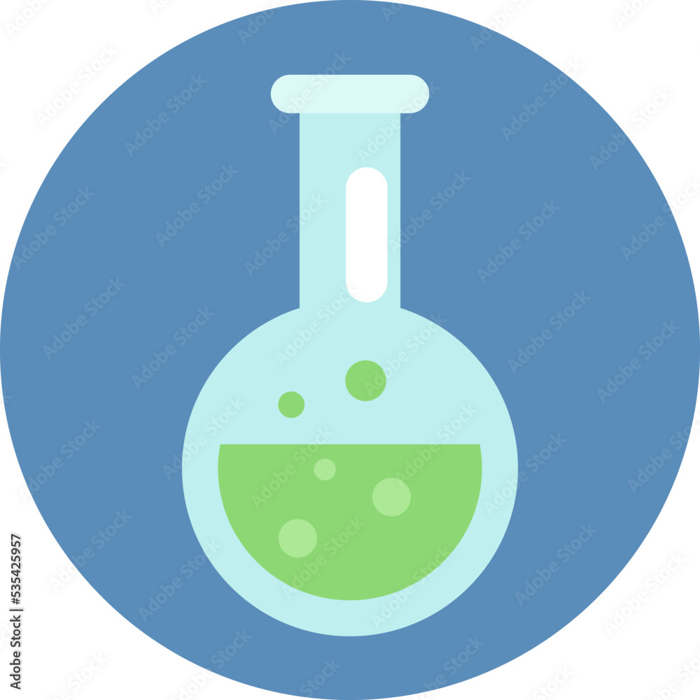 Laboratory green reaction, illustration, vector on white background.