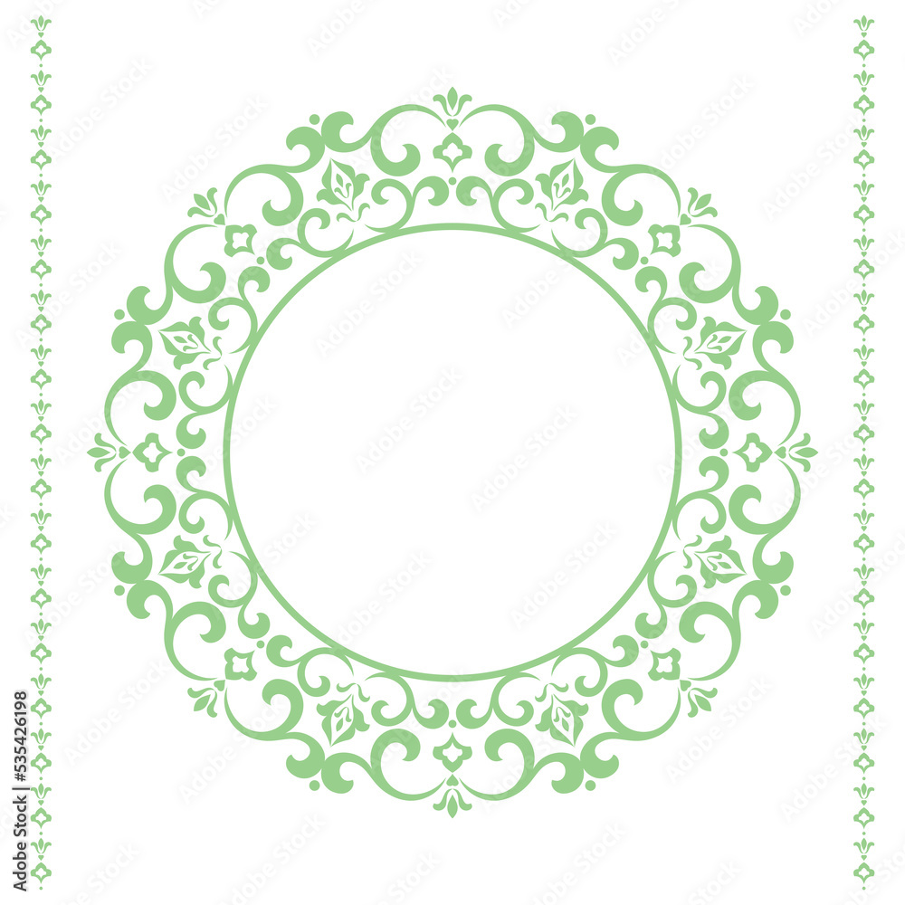Decorative frame Elegant vector element for design in Eastern style, place for text. Floral green and white border. Lace illustration for invitations and greeting cards Decorative frame Elegant vector element for design in Eastern style, place for text. Floral green and white border. Lace illustration for invitations and greeting cards