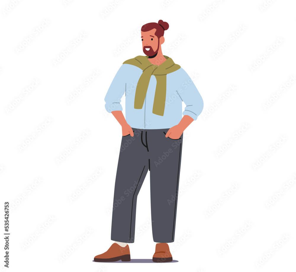 Body Positive, Love And Accept Your Body, Fashion for Curvy People Concept. Plus Size Man Stand with Hands in Pockets Body Positive, Love And Accept Your Body, Fashion for Curvy People Concept. Plus Size Man Stand with Hands in Pockets