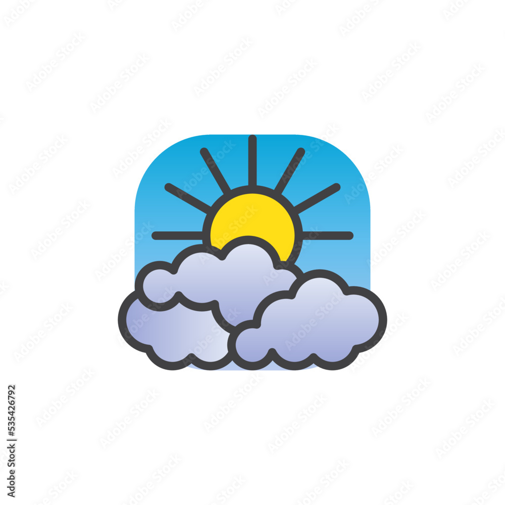 Sun and clouds filled outline icon Sun and clouds filled outline icon