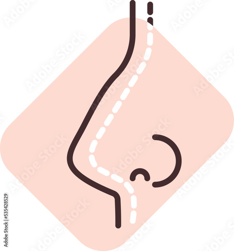 Rhinoplasty surgery, illustration, vector on white background.