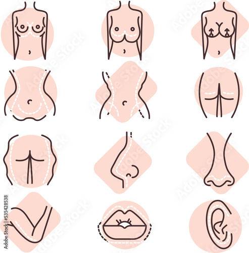 Body reconstruction surgery, illustration, vector on white background.