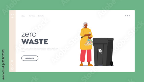 Zero Waste Landing Page Template. Litter Sorting, Recycling And Segregation, Environment Protection. Woman Throw Garbage
