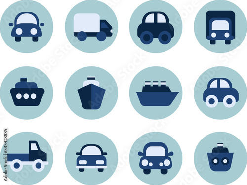 Transportation vehicles icon set, illustration, vector on white background.
