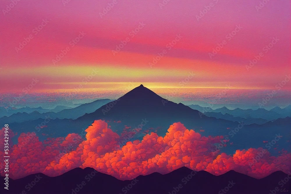 Beautiful Blue Orange Pink Afternoon Sky. High quality illustration