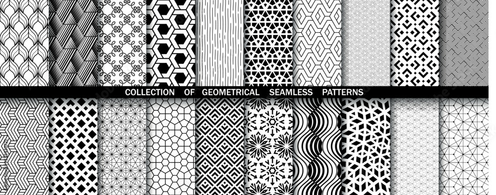 Geometric set of seamless black and white patterns. Simpless vector graphics