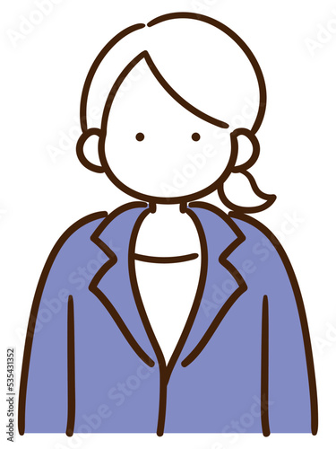 証明写真のようなスーツを着た若い女性の線画イラスト