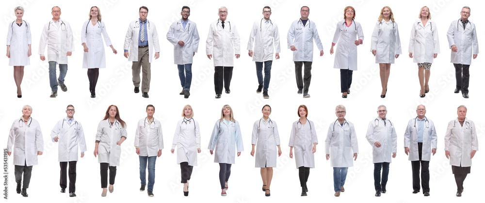 group of doctors in motion isolated on white group of doctors in motion isolated on white