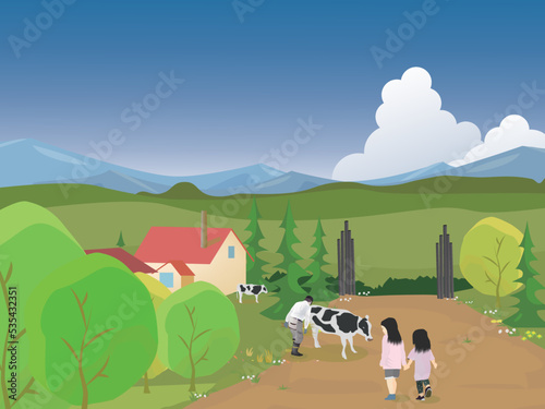 牛の酪農農家風景